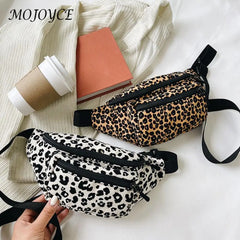 Leopard Print Shoulder Bag Casual Flannel Waist Pack Handbag