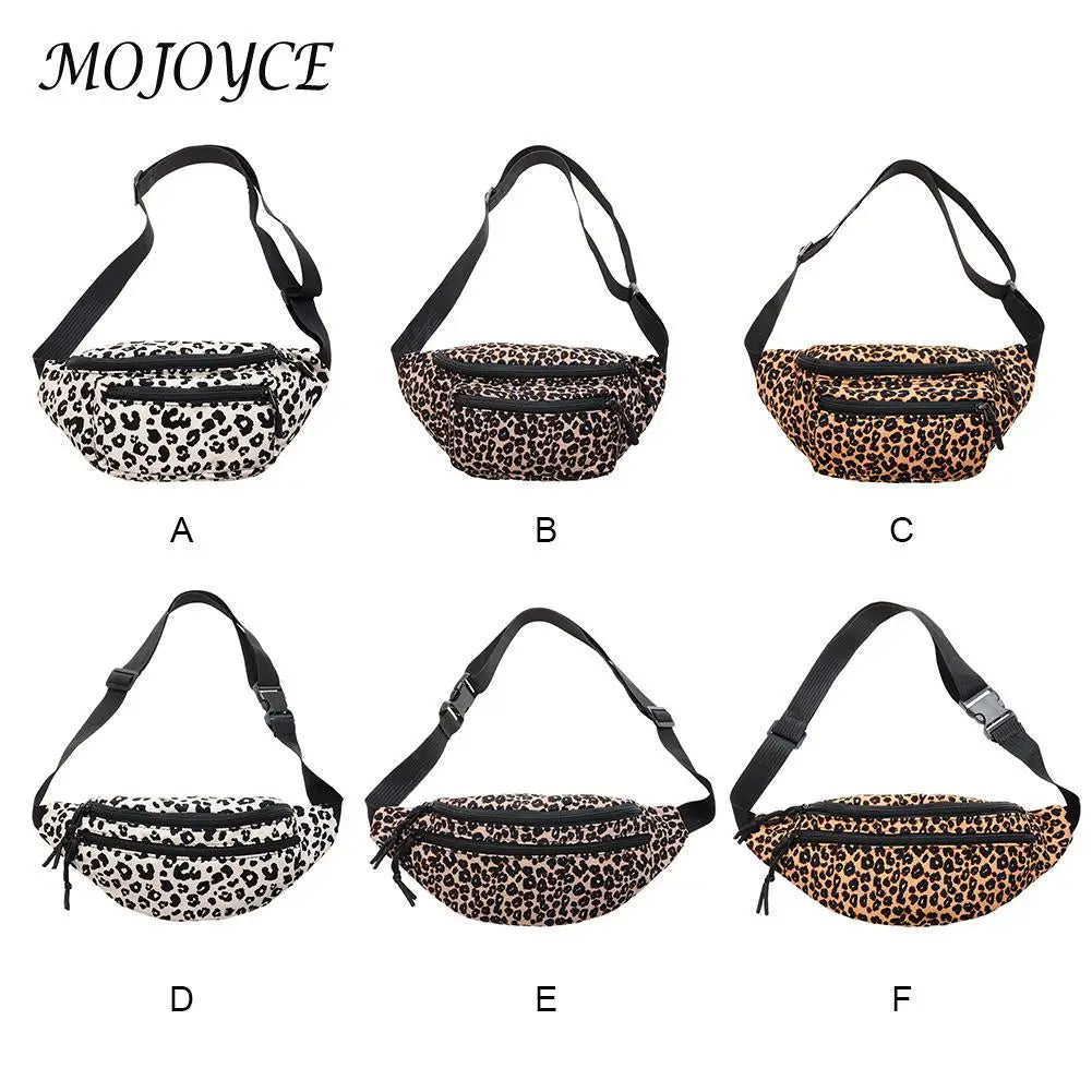 Leopard Print Shoulder Bag Casual Flannel Waist Pack Handbag
