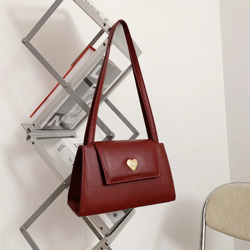 Retro Women Small Square Shoulder Bags Red Wine Ladies Underarm Bag