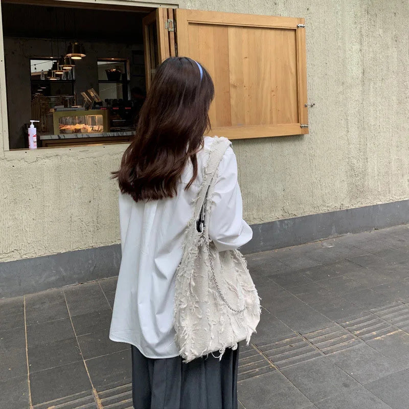 Retro Women Beach Bags Large Capacity Tassel Shoulder Bag Casual Travel Shopping