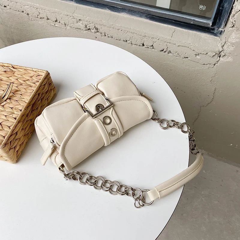 Retro Women's Small Shoulder Bag Solid PU Leather Ladies Underarm Bags