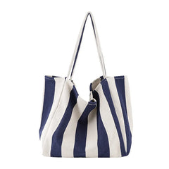 Striped Canvas Tote Bag for Women, Casual Shoulder Bag, Retro Art Handbag