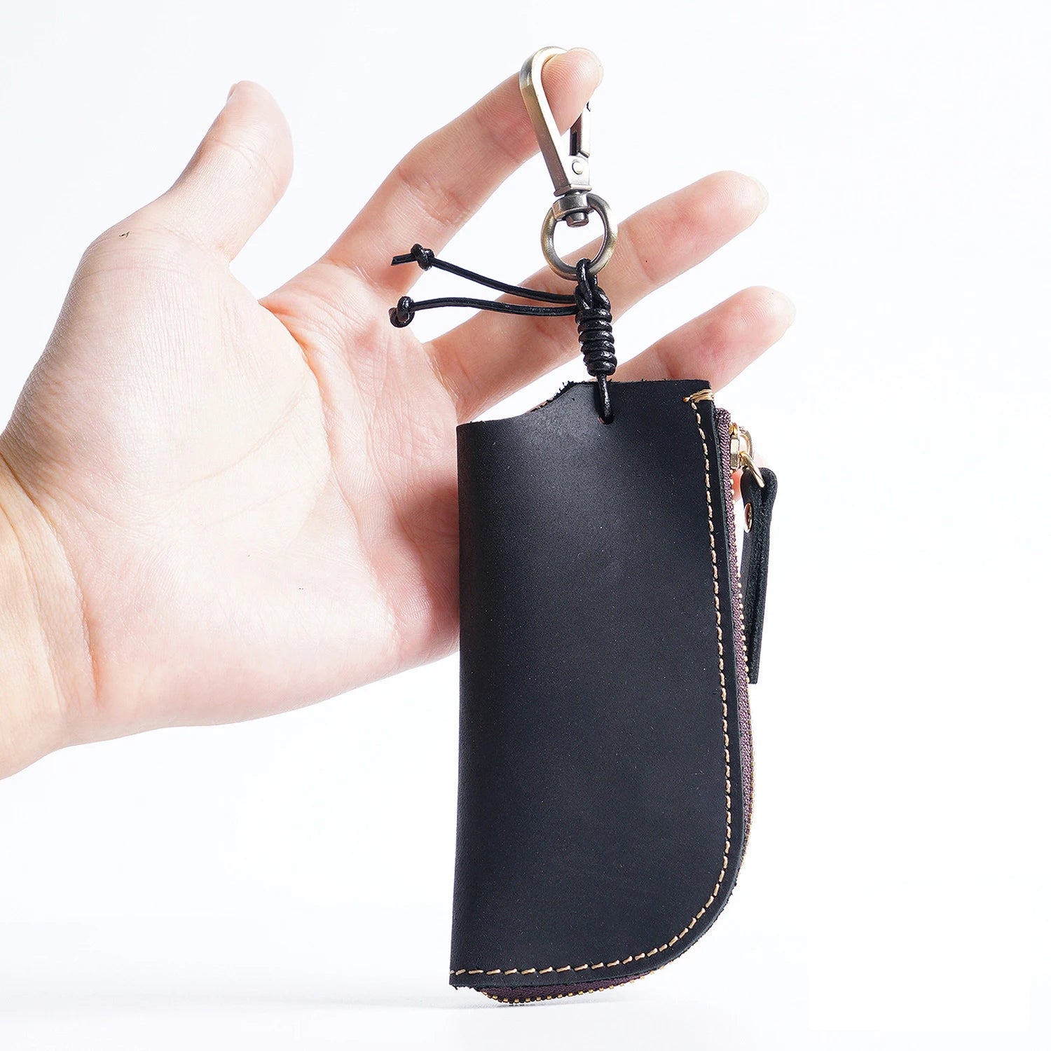 Vintage Crazy Horse Leather Key Bag Waist Hanging Wallet