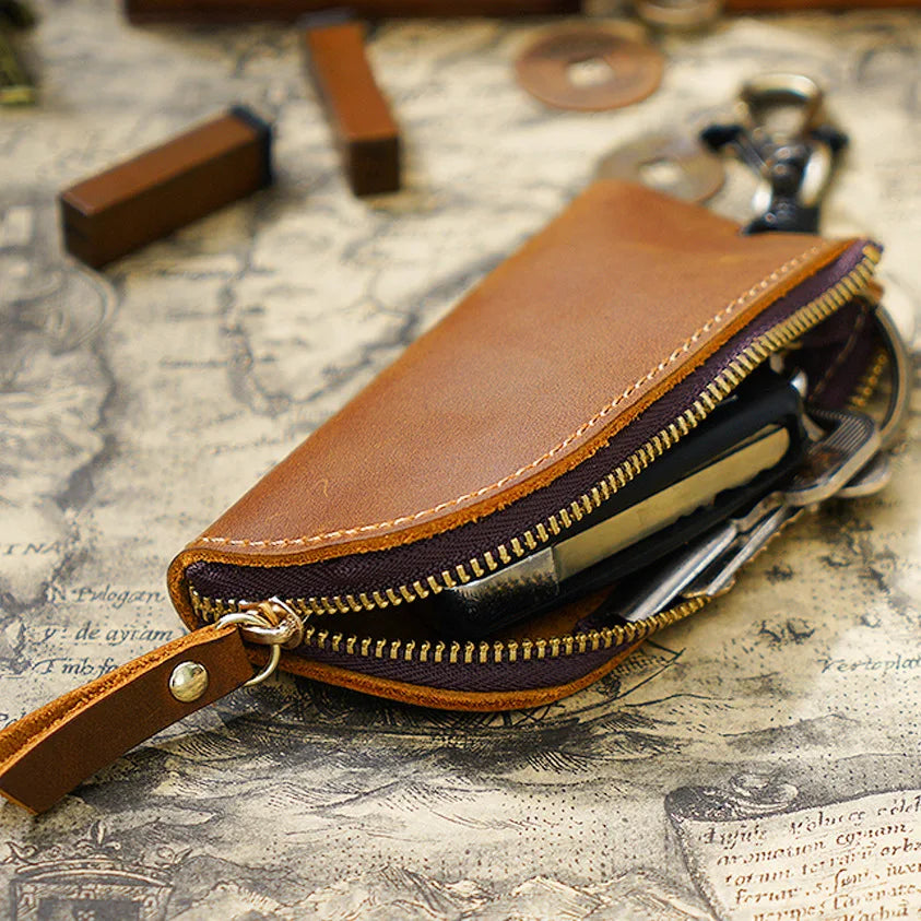 Vintage Crazy Horse Leather Key Bag Waist Hanging Wallet