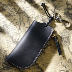 Vintage Crazy Horse Leather Key Bag Waist Hanging Wallet
