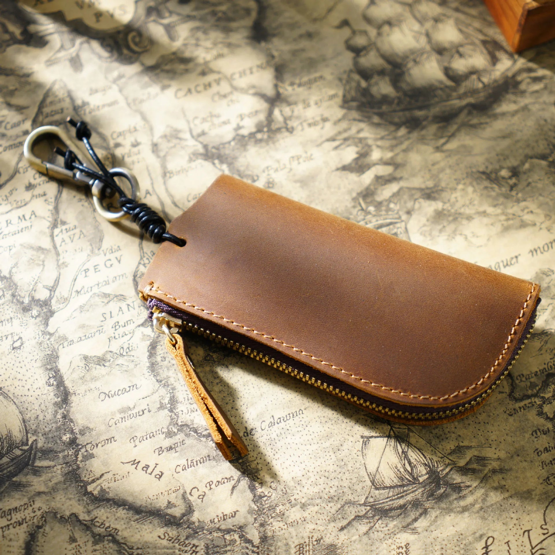 Vintage Crazy Horse Leather Key Bag Waist Hanging Wallet