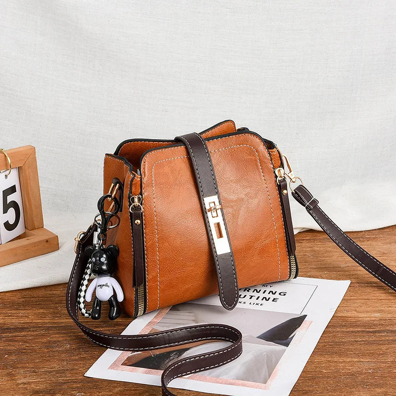 Vintage PU Leather Women's Small Bag Large Capacity Shoulder Messenger Bag
