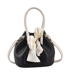 Retro Solid Bucket Bag with Bow Detail