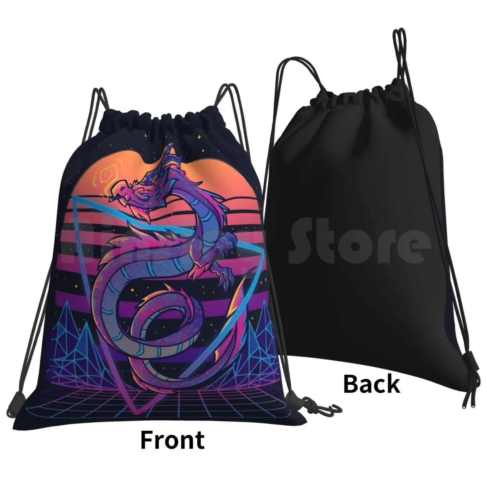 Retrowave Dragon Backpack Drawstring Bag Outrun
