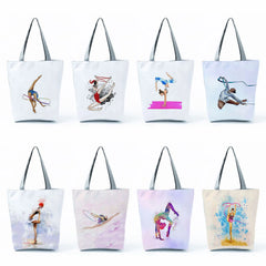 Watercolor Gymnastics Art Print Tote Handbag for Travel
