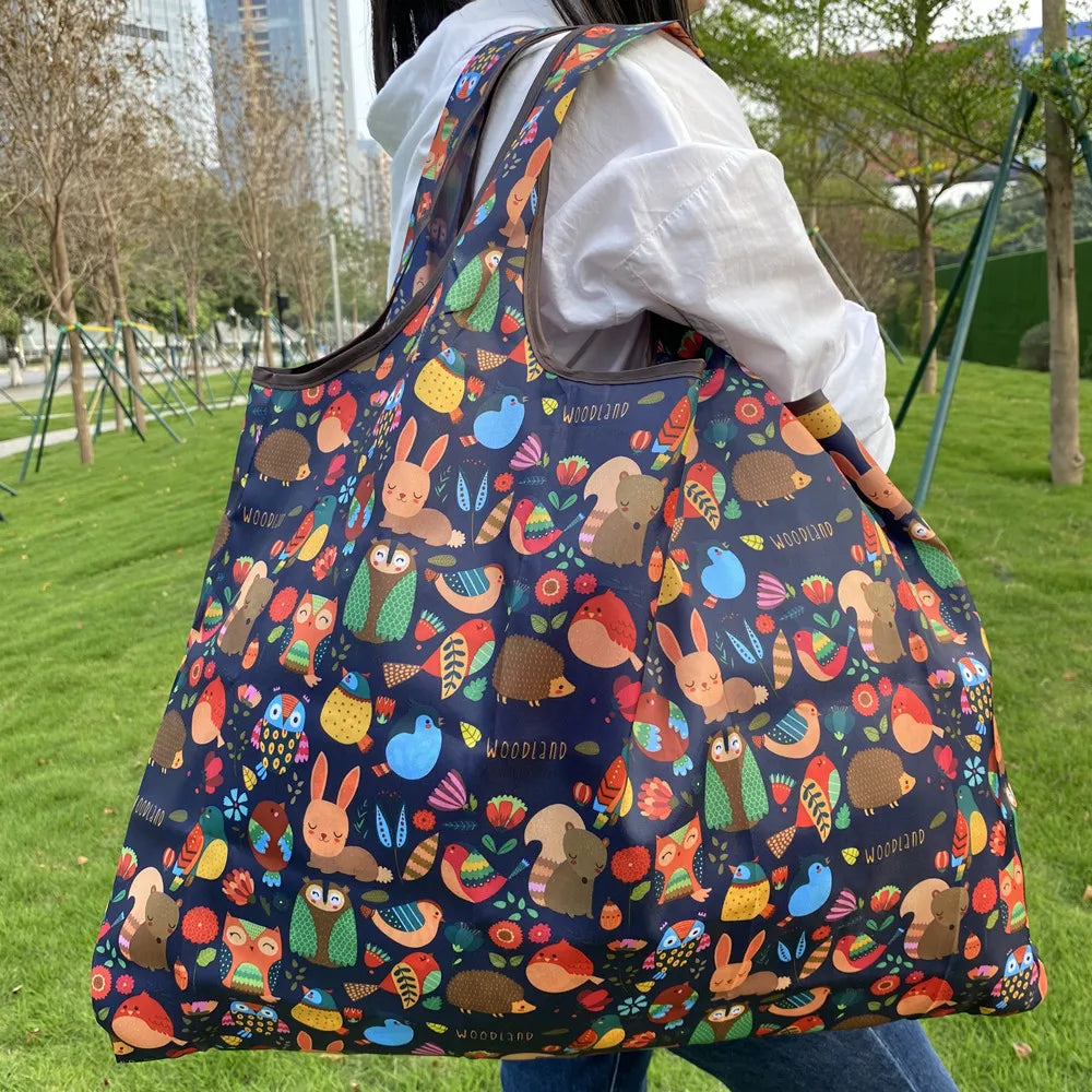 Large Washable Grocery Bags Foldable Nylon Heavy-Duty Handbags