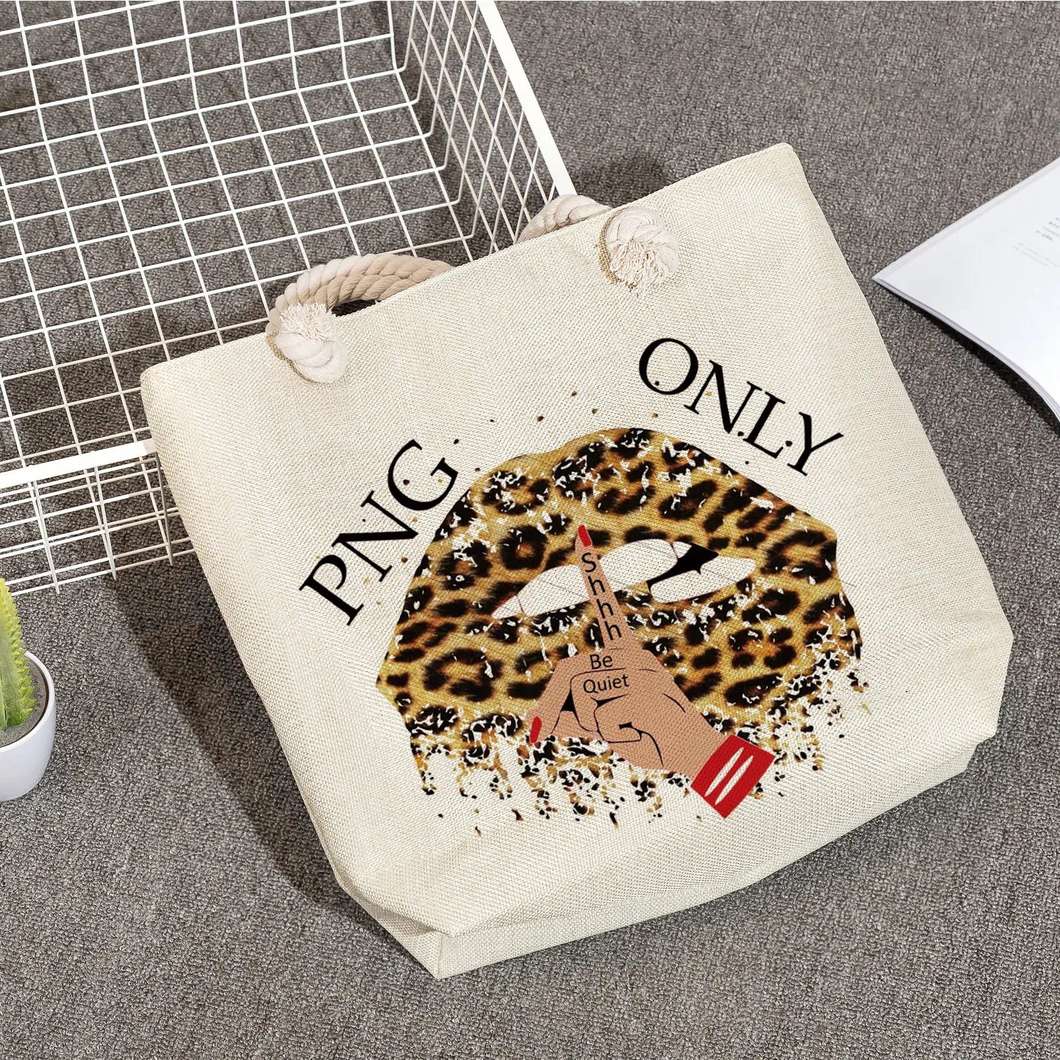 Reusable Linen Tote Bag Women's Leopard Print Shoulder Bags