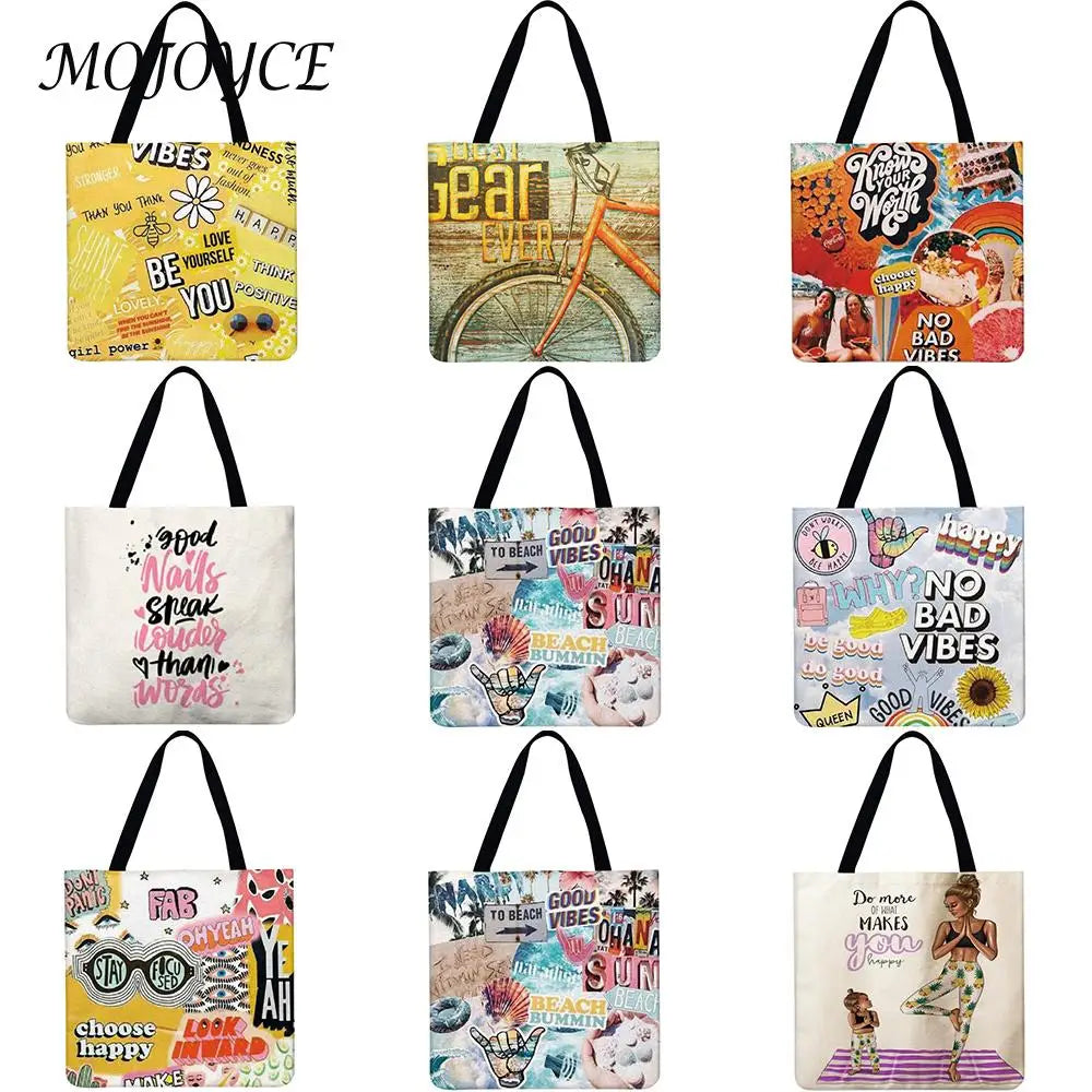 Reusable Shopping Bags Printing Grocery Bags Portable Foldable Women Shoulder Ba
