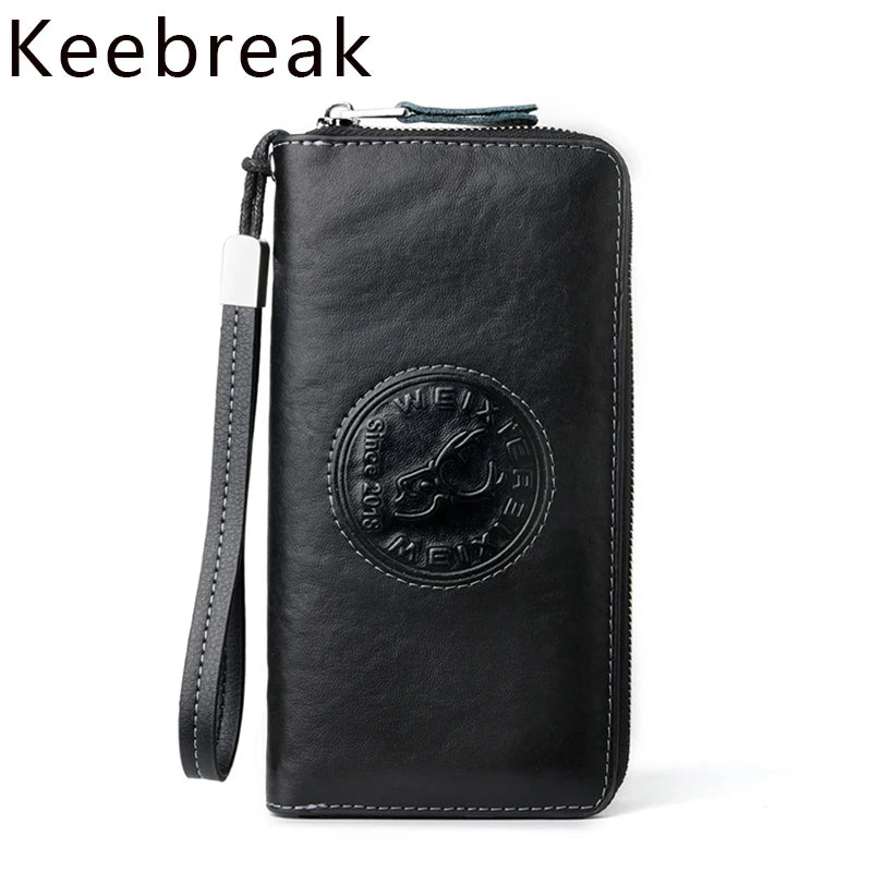 RFID Leather Men Wallet Long Business Clutch Hand Bag Phone Purse
