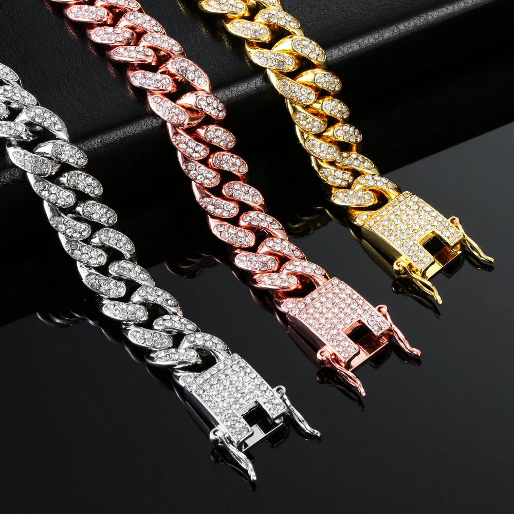 Rhinestone Bracelet Cuban Link Silver Jewelry Bracelet