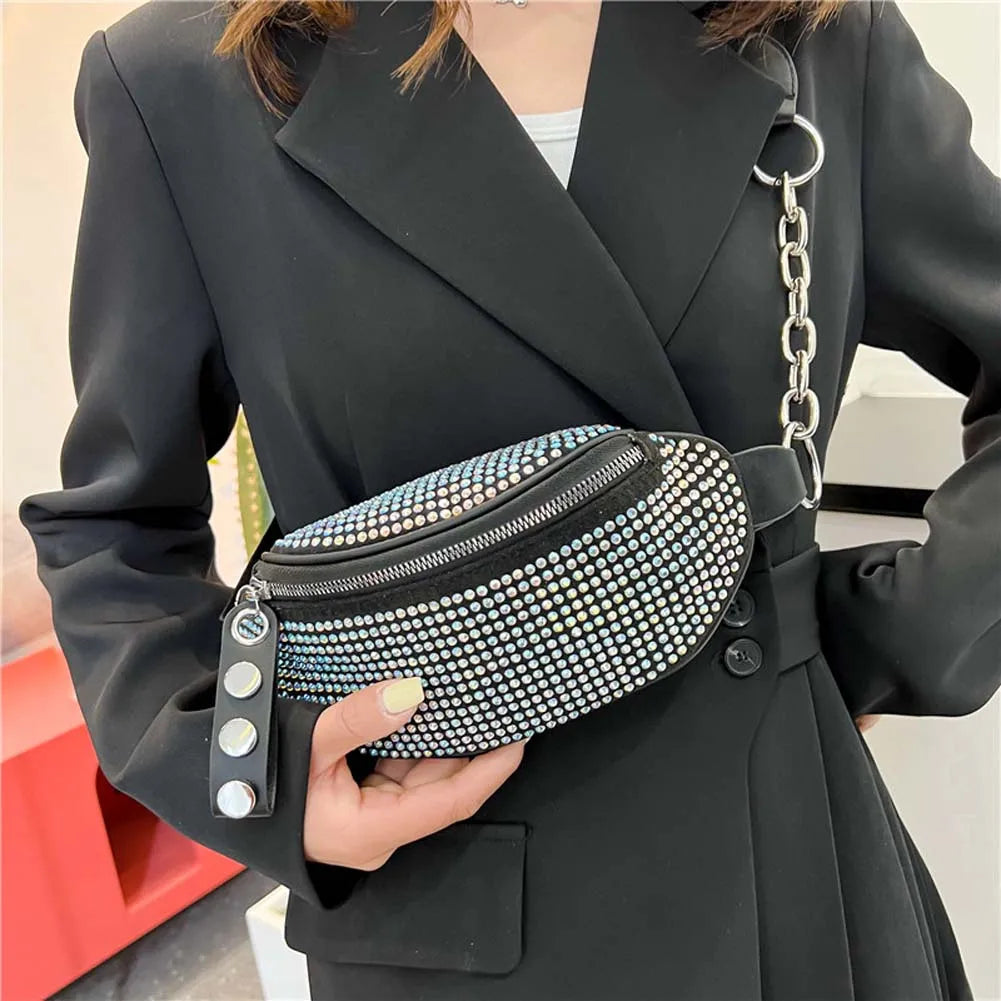 Rhinestone Fanny Waist Bag Diamond Chain Shoulder Messenger Bum Belt Phone Purse