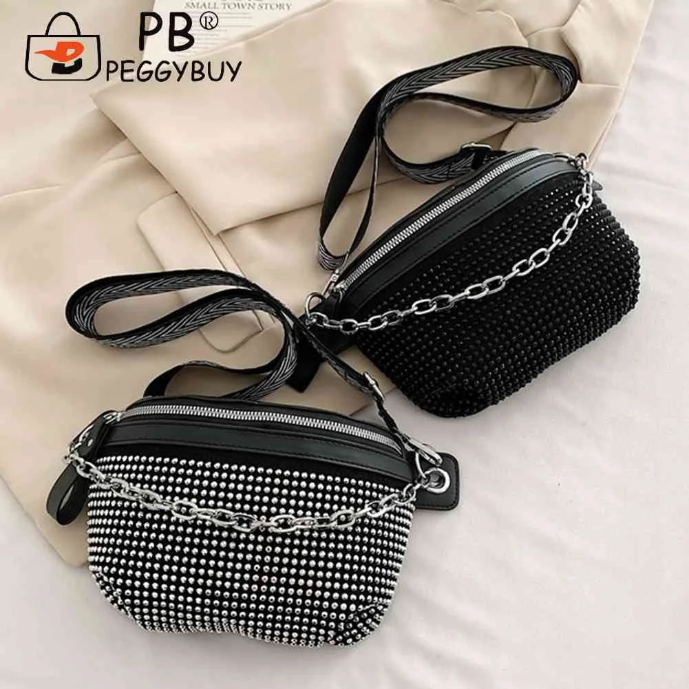 Rhinestone Ladies Handbags Chain Portable for Weekend Vacation