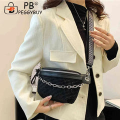 Rhinestone Ladies Handbags Chain Portable for Weekend Vacation