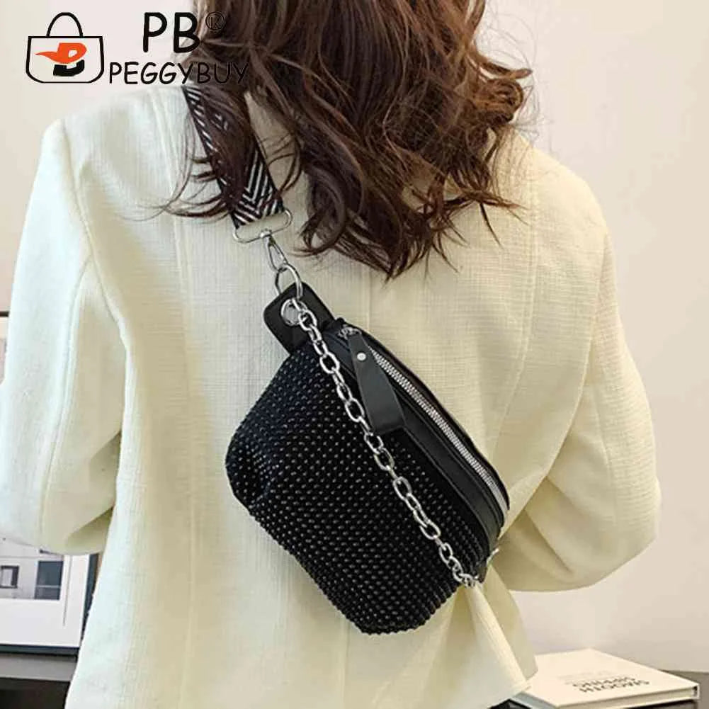 Rhinestone Ladies Handbags Chain Portable for Weekend Vacation