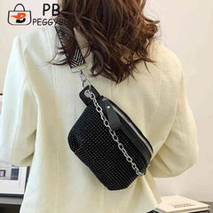 Rhinestone Ladies Handbags Chain Portable for Weekend Vacation