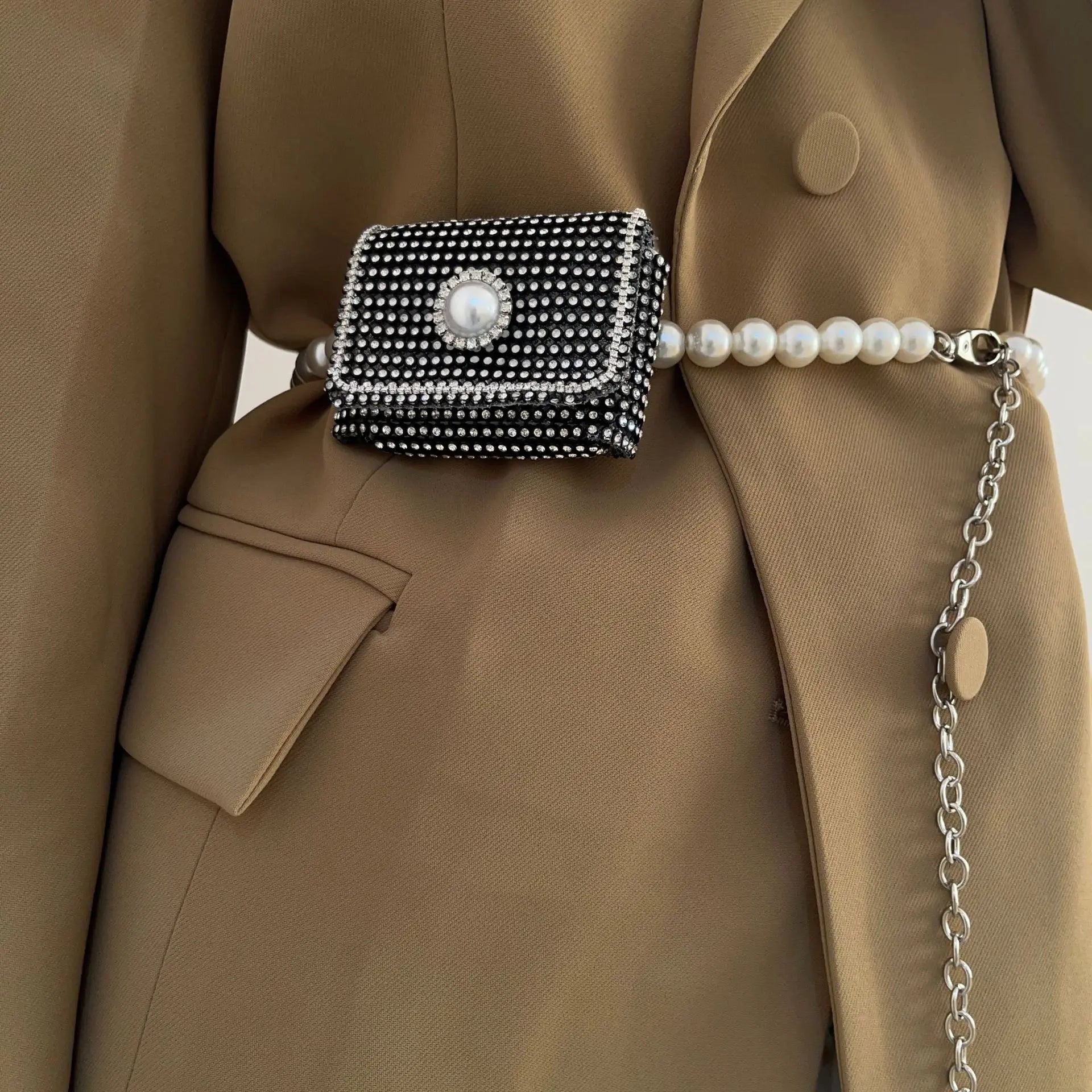 Rhinestone Mini Messenger Bag Detachable Chain Belt Female Network