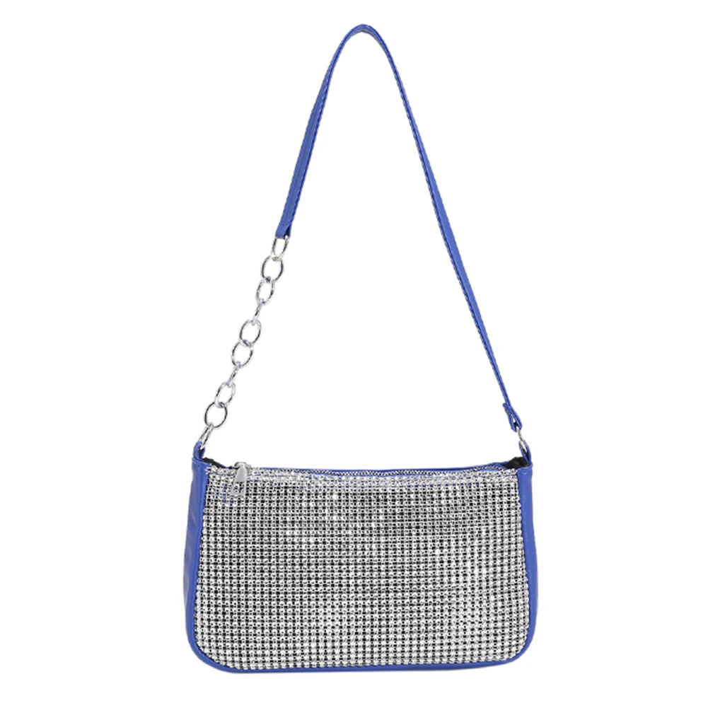 Rhinestones Shoulder Clutch Bag for Women PU Leather Evening Bag