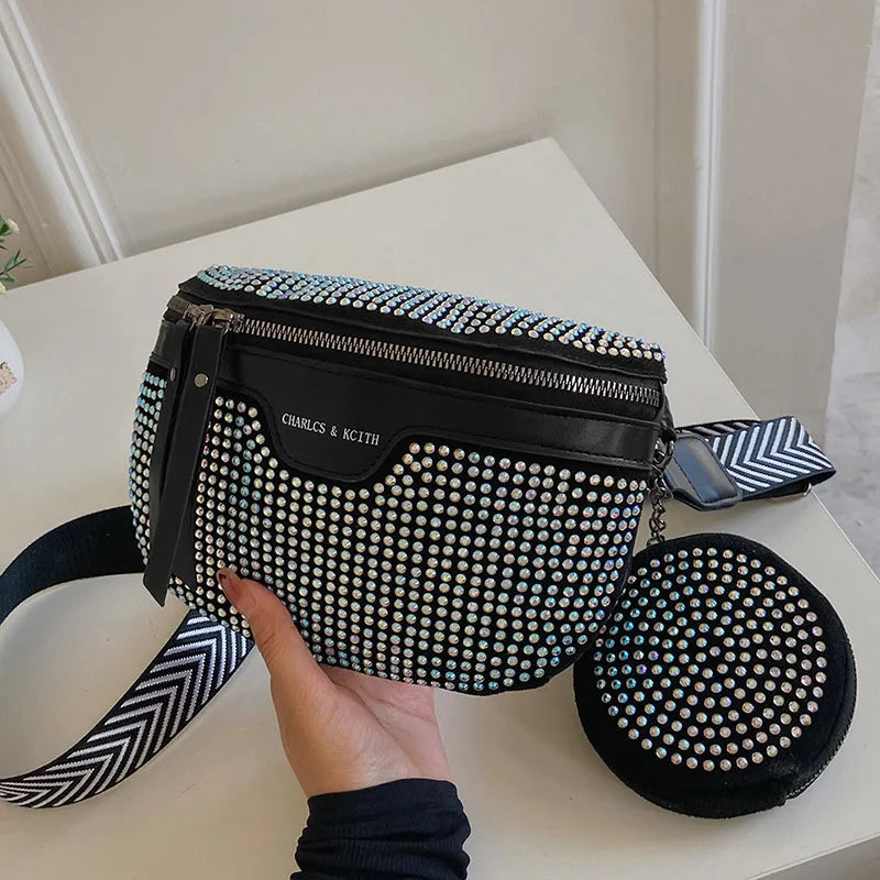 Rhinestones Waist Bag For Women Waist Belt Bags Shoulder Crossbody Chest Bags