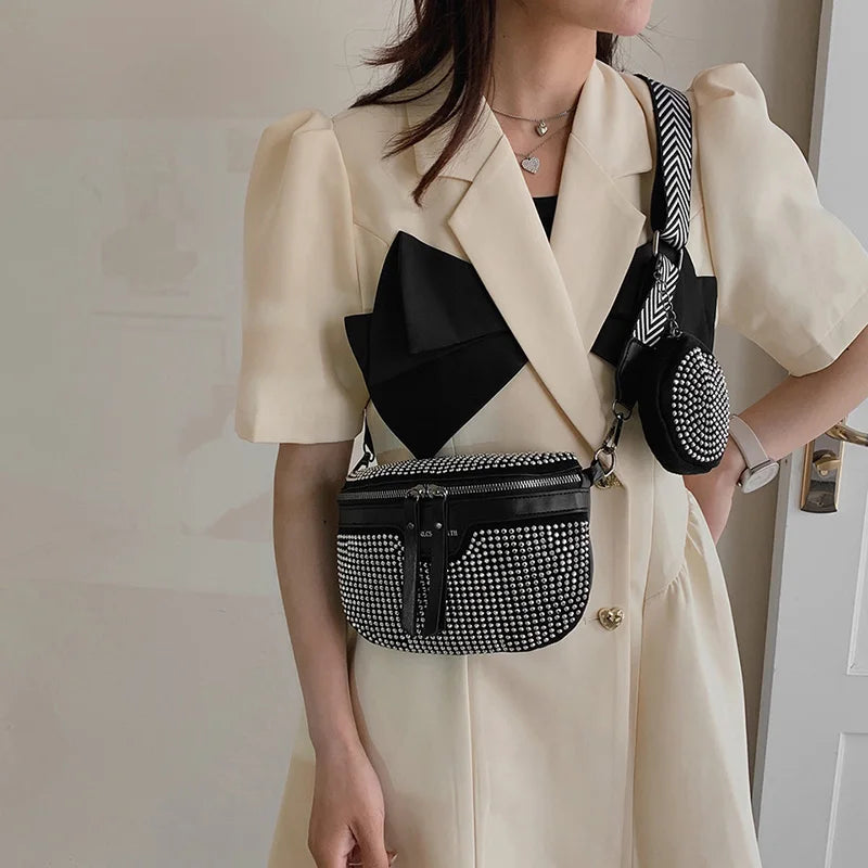 Rhinestones Waist Bag For Women Waist Belt Bags Shoulder Crossbody Chest Bags