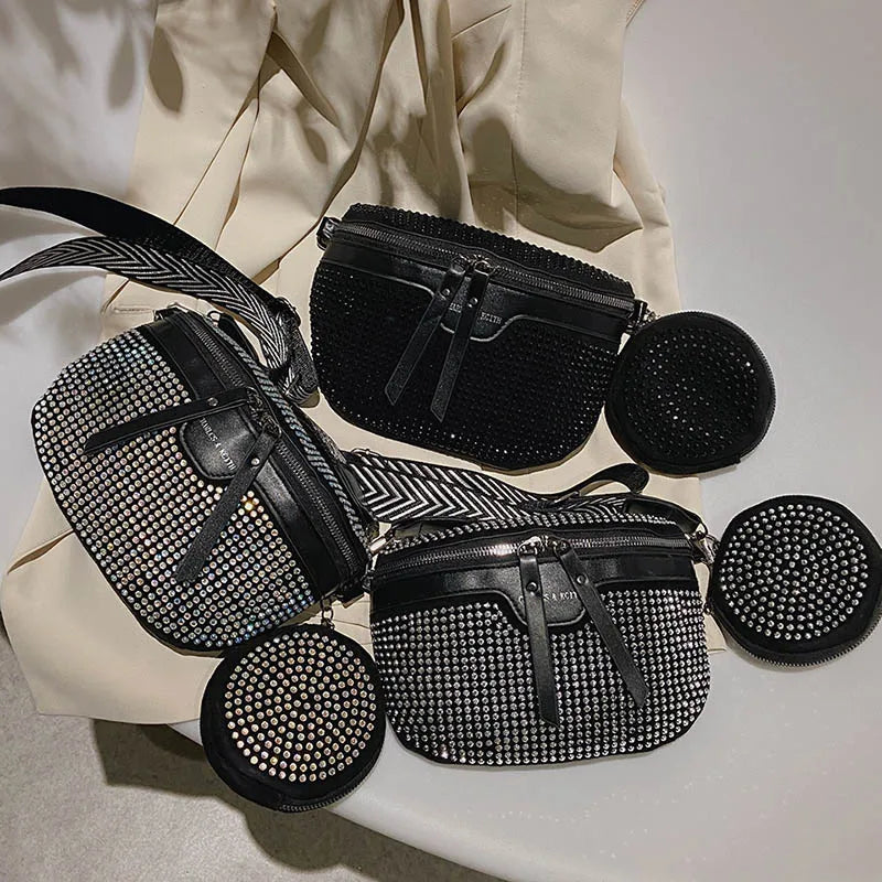 Rhinestones Waist Bag For Women Waist Belt Bags Shoulder Crossbody Chest Bags