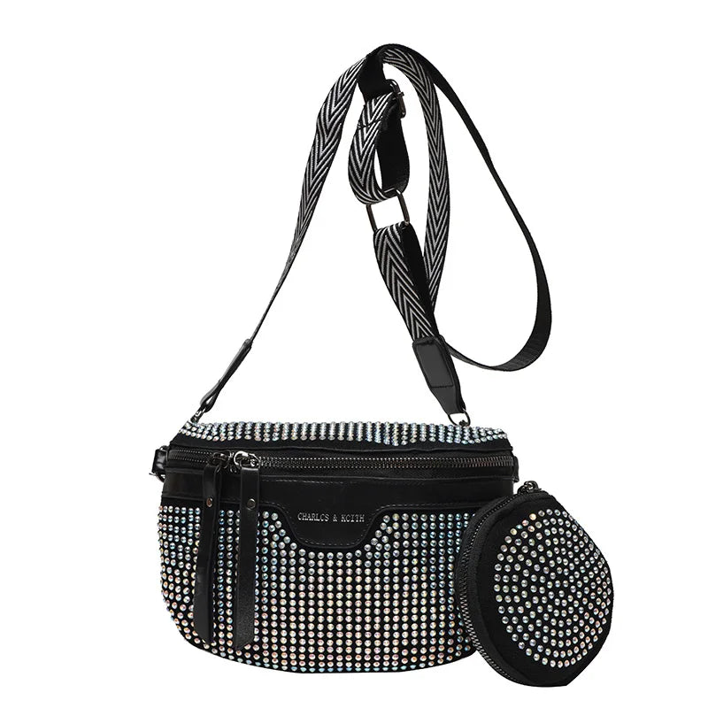 Rhinestones Waist Bag For Women Waist Belt Bags Shoulder Crossbody Chest Bags