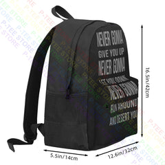Rick Astley Never Gonna Lyrics Music Song Large Capacity Backpack