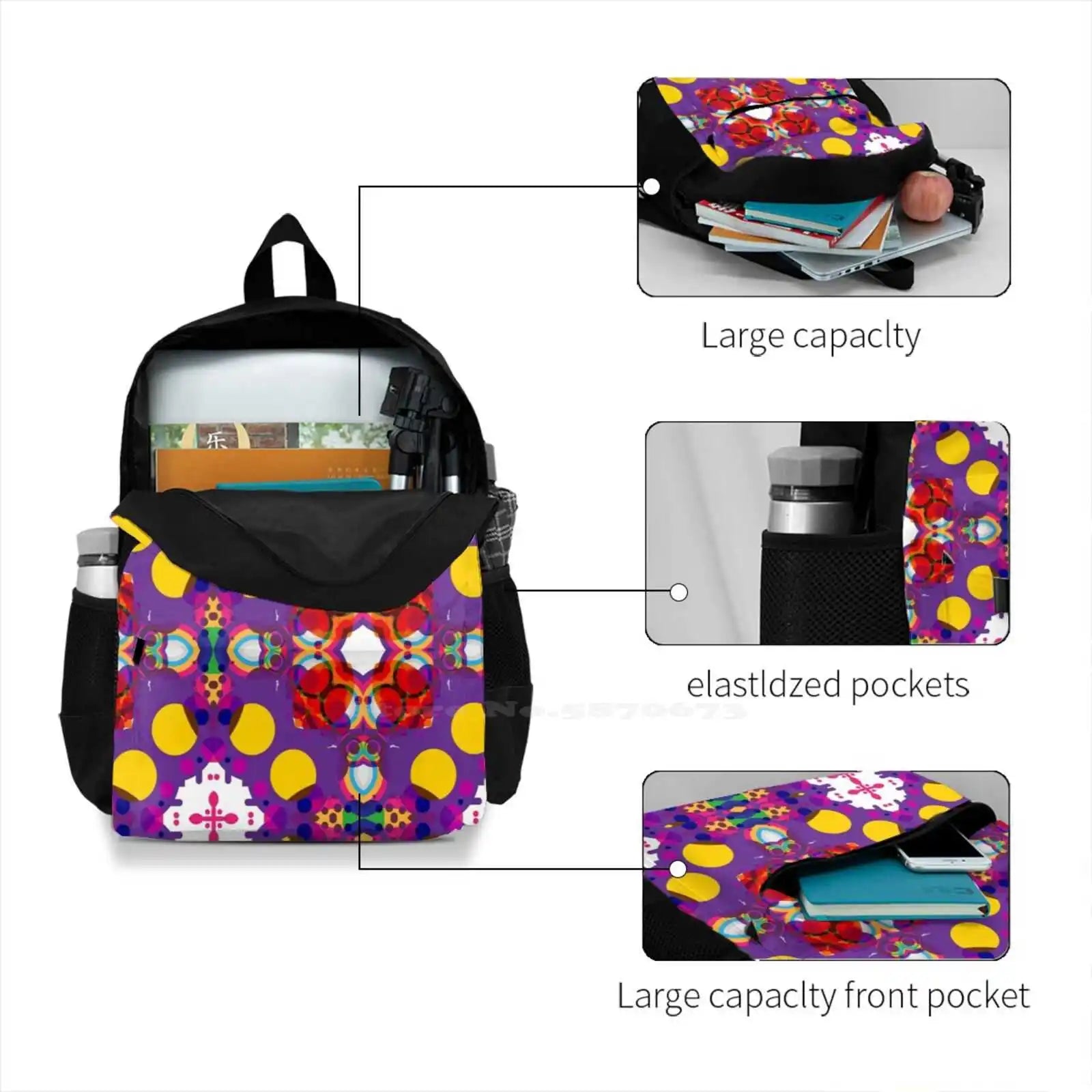 Colorful Rings Abstract Seamless Pattern Backpack