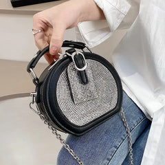 Circular Crossbody Bag Beading Chain Shoulder Handbag