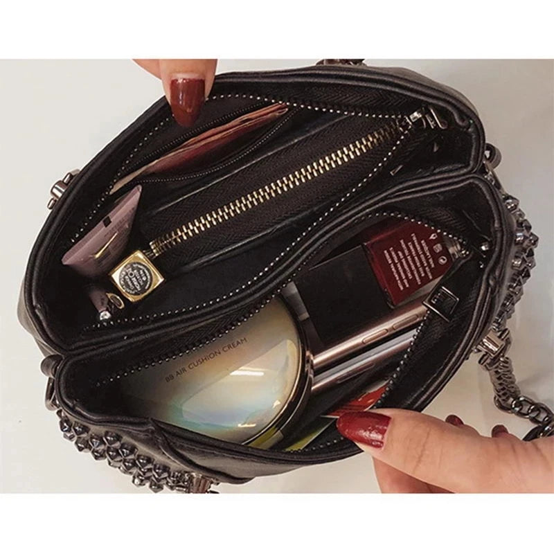 Rock Rivet Shoulder Bag Small Handbag for Women Punk Handbag