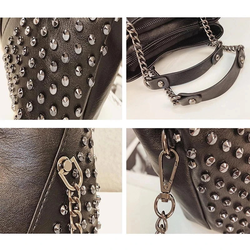 Rock Rivet Shoulder Bag Small Handbag for Women Punk Handbag