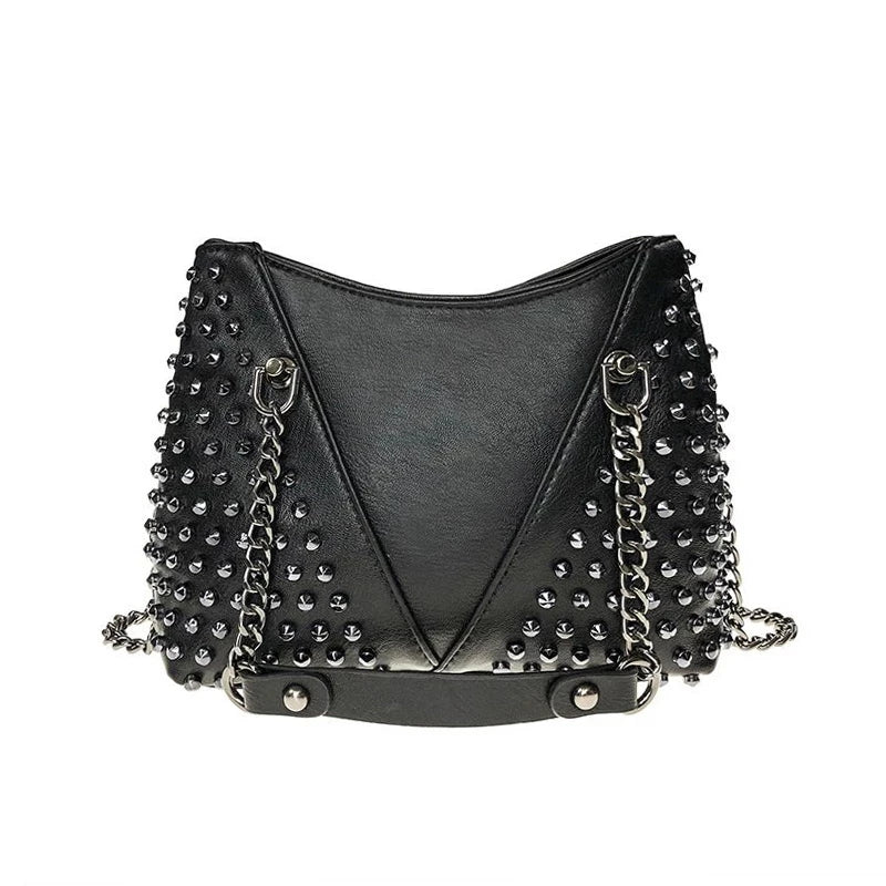 Rock Rivet Shoulder Bag Small Handbag for Women Punk Handbag