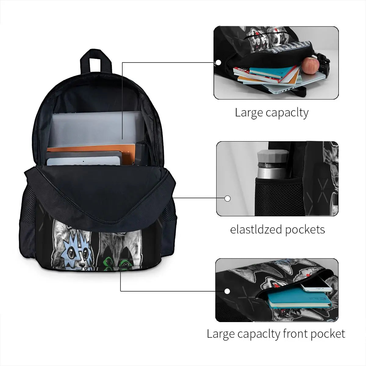 Rock Star Kittens Backpacks Men's Women's Summer School Boy