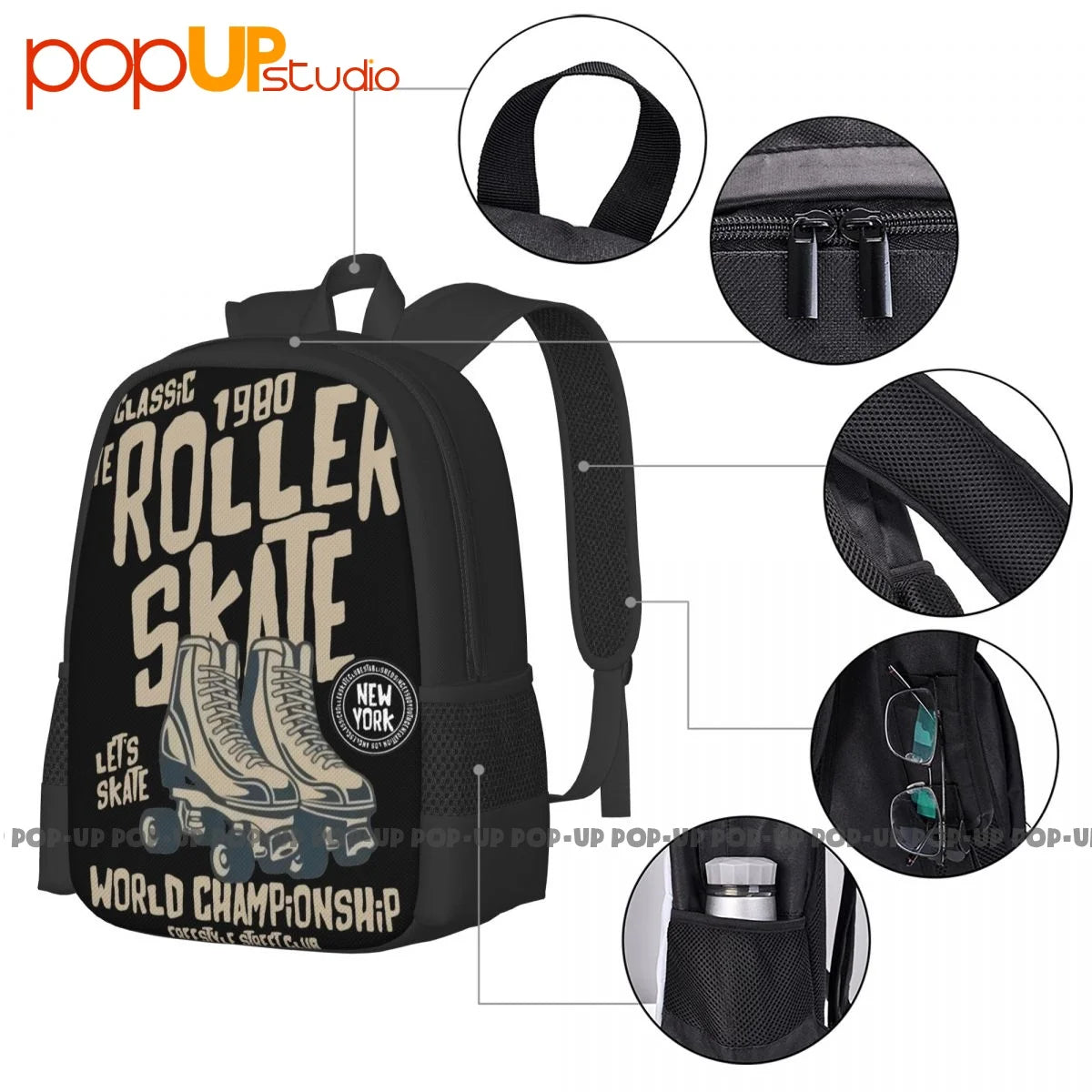 Roller Skate Backpack Large Capacity Print Portable School Bag