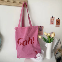 Rose Pink Women Canvas Shoulder Bag Eco Reusable Ladies Daily Shopping Bags