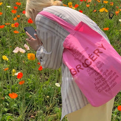 Rose Pink Women Canvas Shoulder Bag Eco Reusable Ladies Daily Shopping Bags