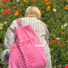 Rose Pink Women Canvas Shoulder Bag Eco Reusable Ladies Daily Shopping Bags