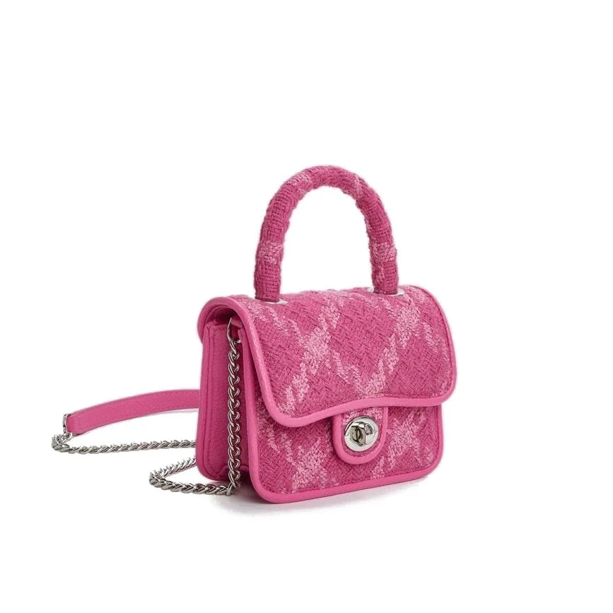 Rose Pink Lock Shoulder Bag Plaid Crossbody Bag Female Clutch Purse
