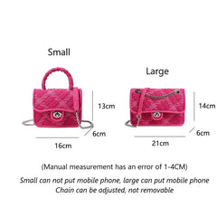 Rose Pink Lock Shoulder Bag Plaid Square Crossbody Clutch