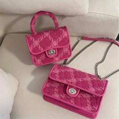 Rose Pink Plaid Lock Shoulder Bag Women's Small Crossbody