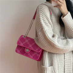 Rose Pink Lock Shoulder Bag Plaid Small Square Crossbody