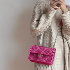 Rose Pink Women Shoulder Bag Small Crossbody Plaid Lock Square
