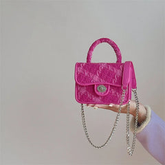 Rose Pink Plaid Lock Shoulder Bag Women's Small Crossbody