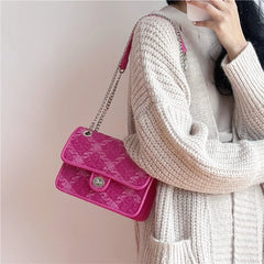 Rose Pink Plaid Shoulder Bag Lock Small Square Crossbody