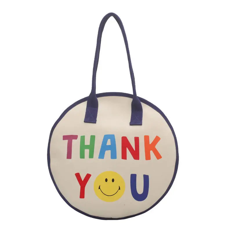 Round Cartoon Canvas Bag Large Capacity Handbags Shoulder Bags