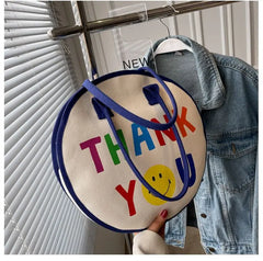 Round Cartoon Canvas Bag Large Capacity Handbags Shoulder Bags